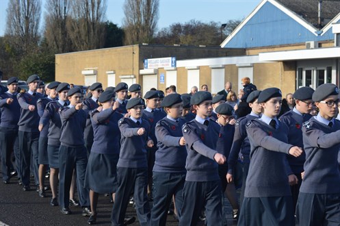 Corby Air Cadets march to the war memorial