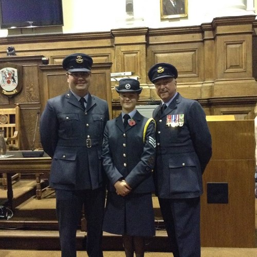 Sgt Emma Beadsworth with her Squadron Commander and Wing Commander