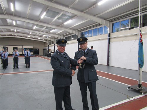 Flt Lt Kev Ritchie handing over command to Fg Off Paul Ferguson